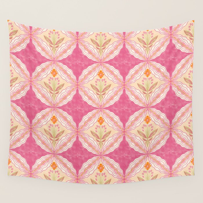 Delicate Floral Mandala Pattern in Pink and Peach Hues Wall Tapestry Gallery Image 4