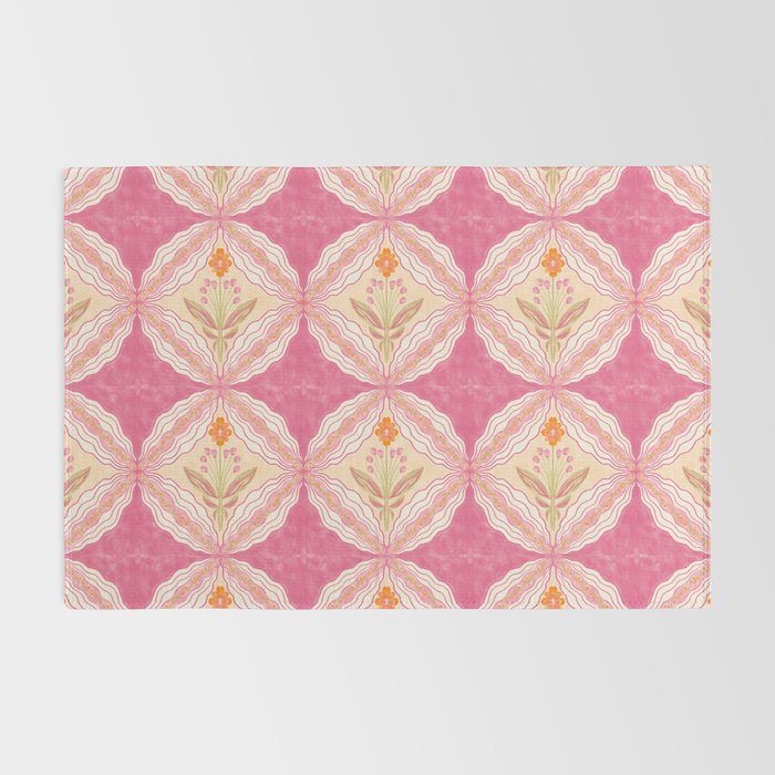 Delicate Floral Mandala Pattern in Pink and Peach Hues Rug Gallery Image 2