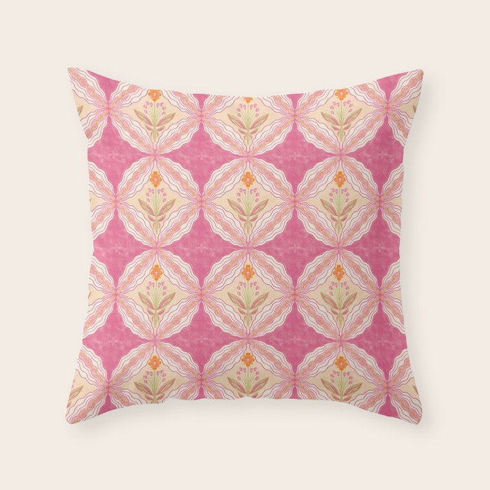 Delicate Floral Mandala Pattern in Pink and Peach Hues Throw Pillow Gallery Image 6