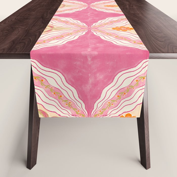 Delicate Floral Mandala Pattern in Pink and Peach Hues Table Runner Gallery Image 1