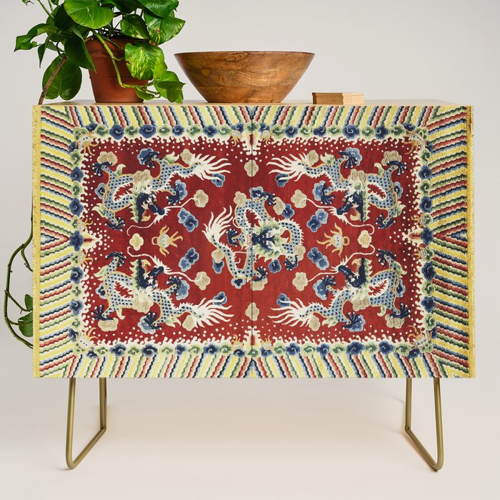 Antique Chinese Dragon Rug Print Credenza Gallery Image 1