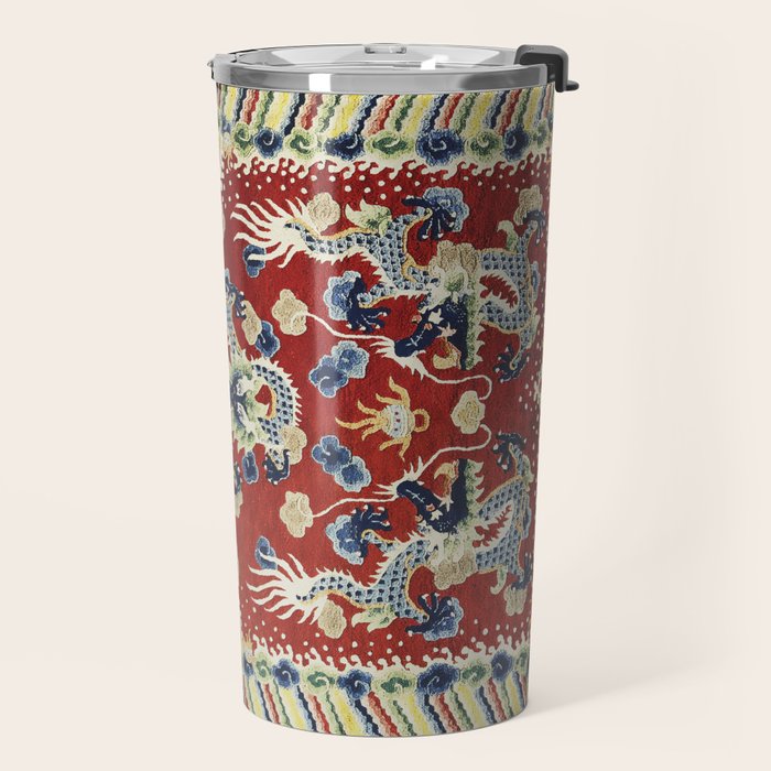 Antique Chinese Dragon Rug Print Travel Mug Gallery Image 2