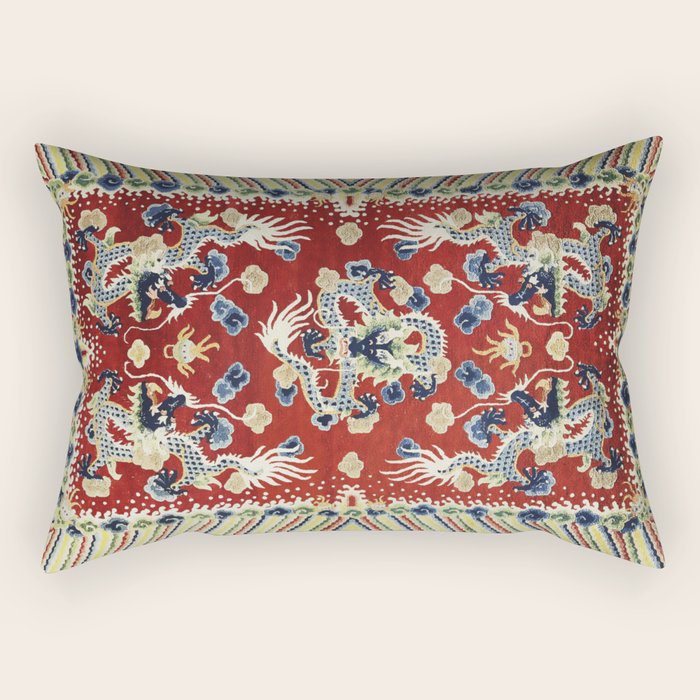 Antique Chinese Dragon Rug Print Rectangular Pillow Gallery Image 1