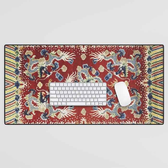 Antique Chinese Dragon Rug Print Desk Mat Gallery Image 1