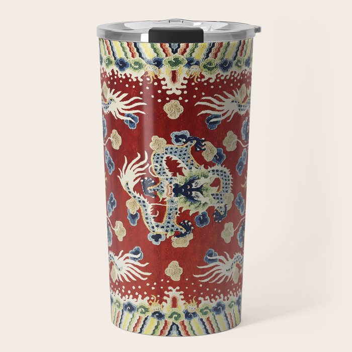 Antique Chinese Dragon Rug Print Travel Mug Gallery Image 1