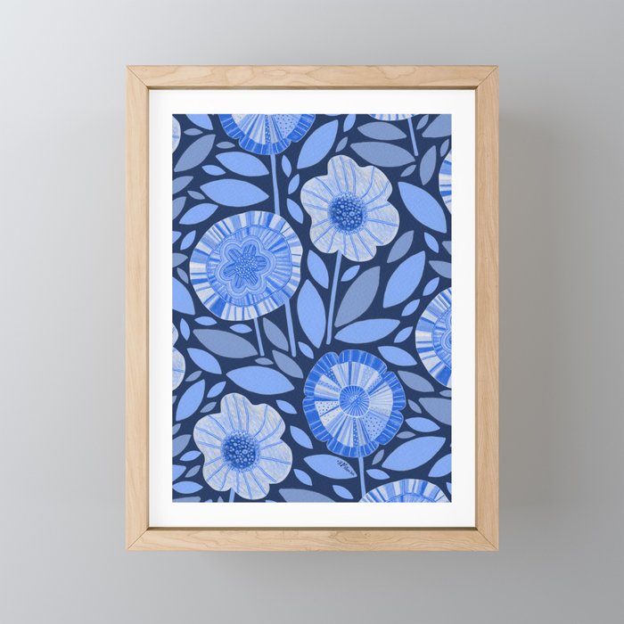 Folk Floral Blossoms in Midnight Blue Mini Art Print Gallery Image 1