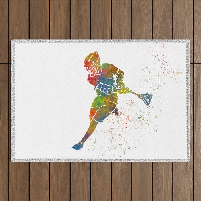Lacrosse in watercolor Outdoor Rug Gallery Image 1