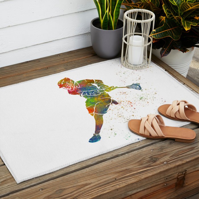 Lacrosse in watercolor Outdoor Rug Gallery Image 2