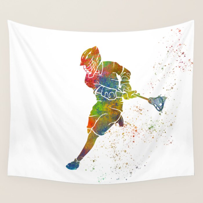 Lacrosse in watercolor Wall Tapestry Gallery Image 4