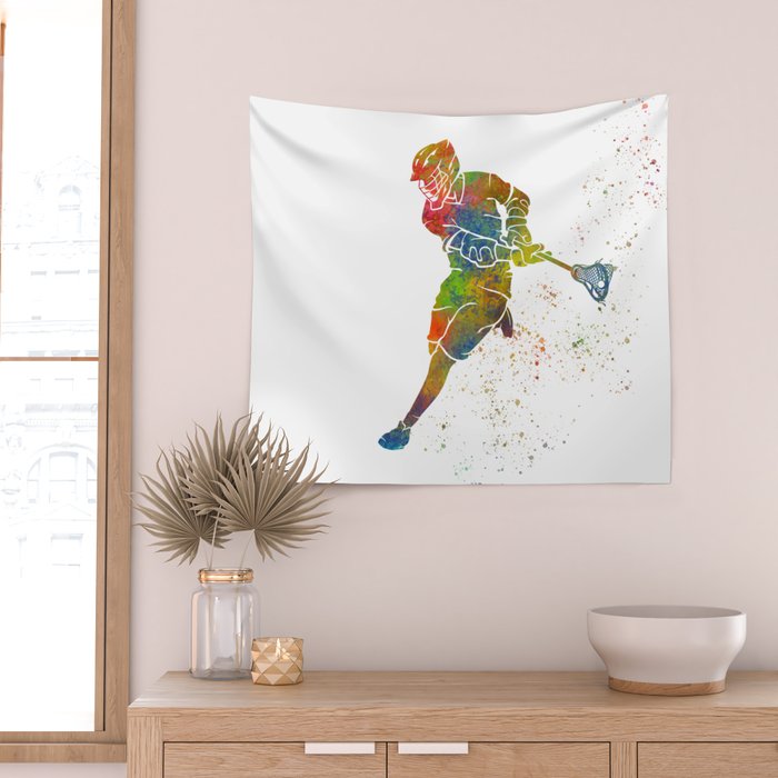 Lacrosse in watercolor Wall Tapestry Gallery Image 2
