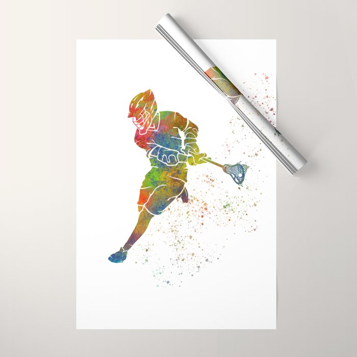 Lacrosse in watercolor Wrapping Paper Gallery Image 1