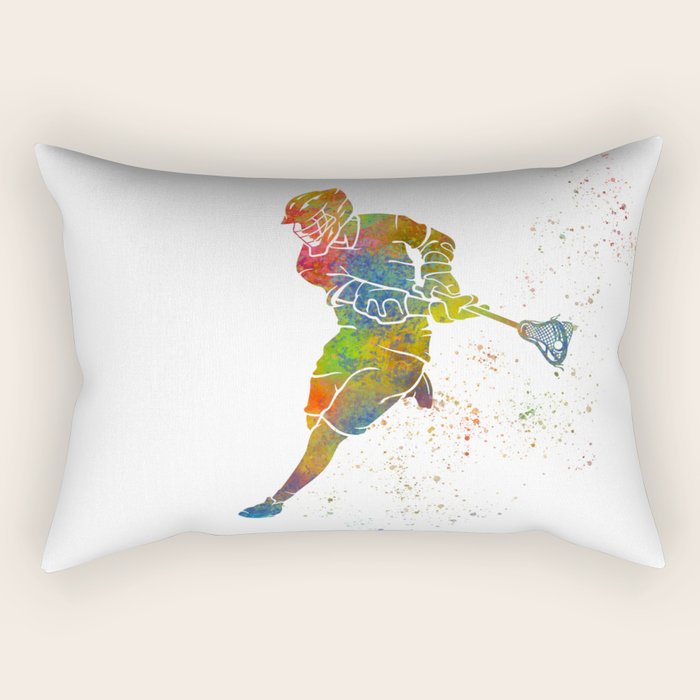 Lacrosse in watercolor Rectangular Pillow Gallery Image 1