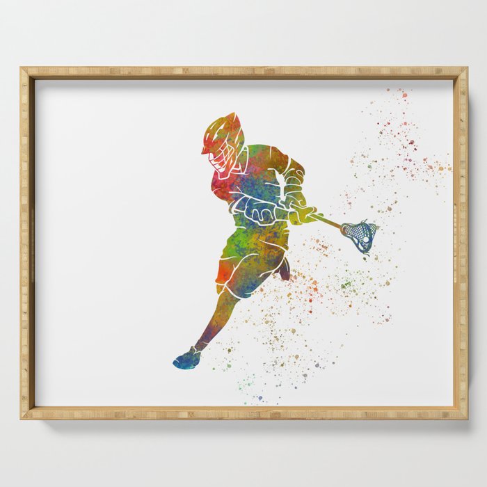 Lacrosse in watercolor Serving Tray Gallery Image 1