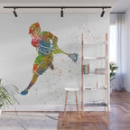 Lacrosse in watercolor Wall Mural Gallery Image 1