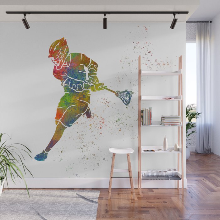 Lacrosse in watercolor Wall Mural Gallery Image 1