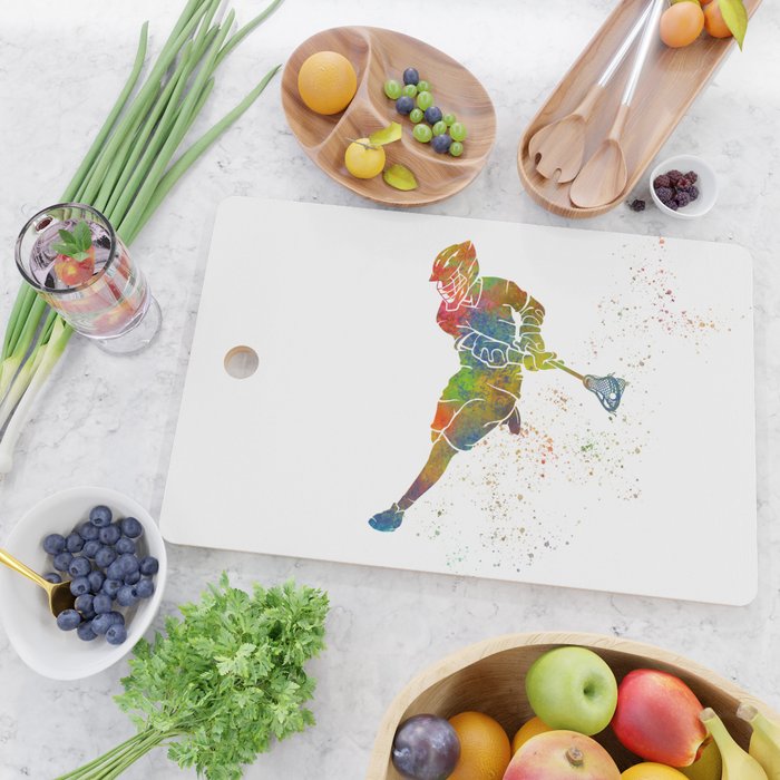Lacrosse in watercolor Cutting Board Gallery Image 2