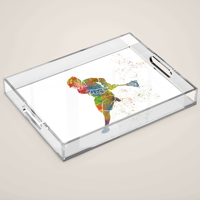 Lacrosse in watercolor Acrylic Tray Gallery Image 1
