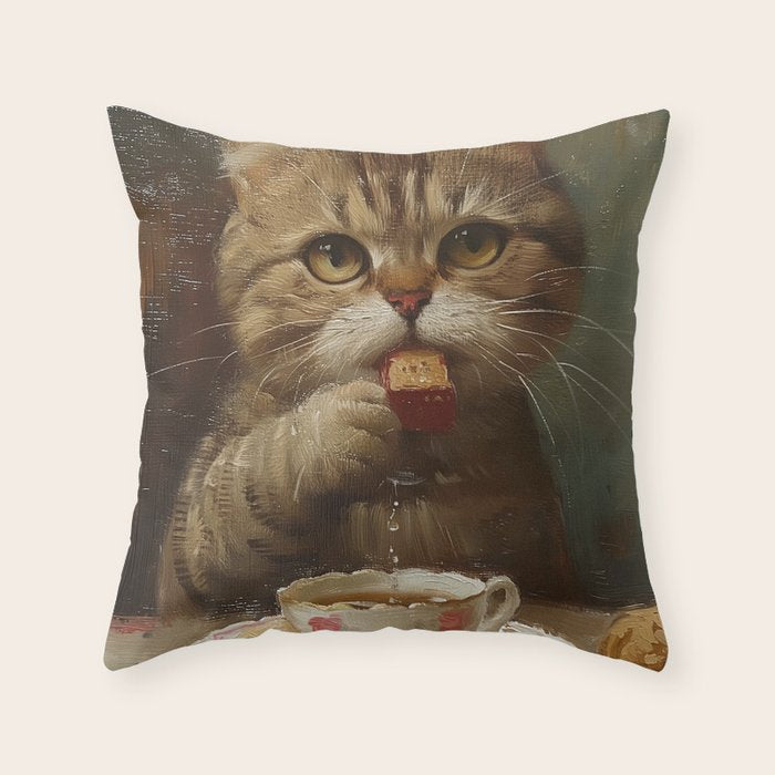 Tea Time Cat V Throw Pillow Gallery Image 1