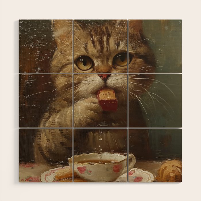 Tea Time Cat V Wood Wall Art Gallery Image 1
