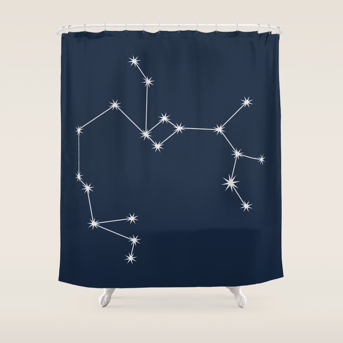 Sagittarius Zodiac Star Constellation Line Art Dark Blue Shower Curtain Gallery Image 1