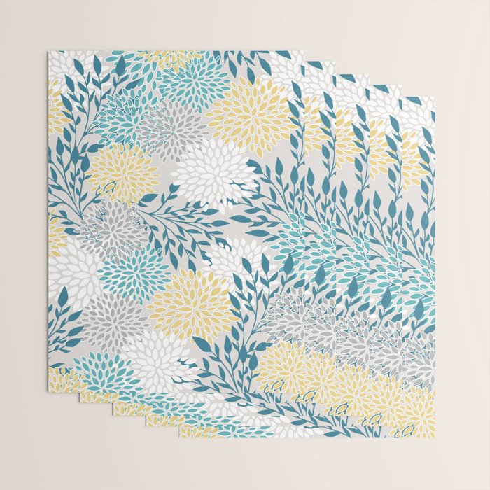 Garden Florals, Yellow, Teal, Gray Wrapping Paper Gallery Image 3