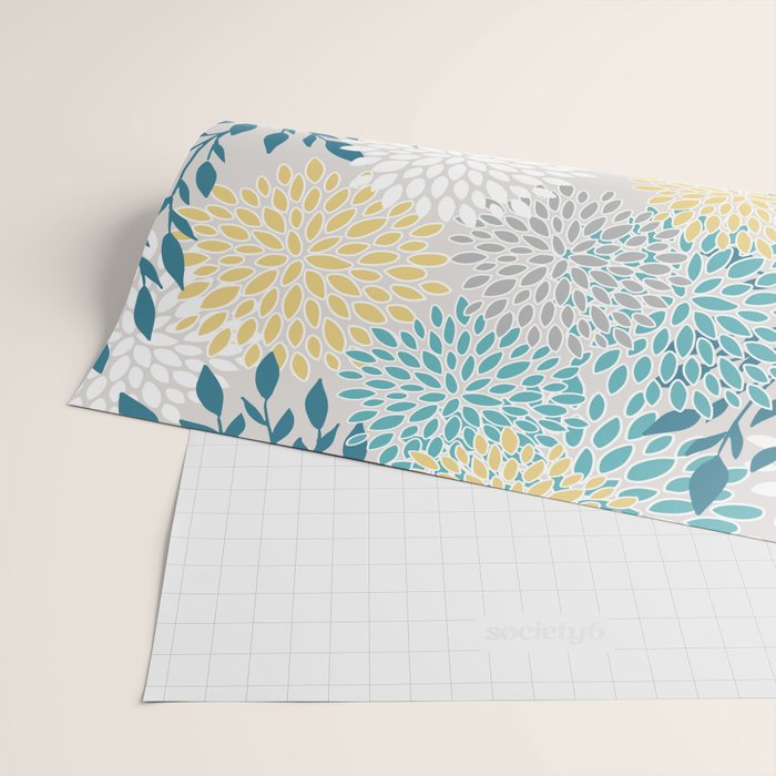 Garden Florals, Yellow, Teal, Gray Wrapping Paper Gallery Image 2