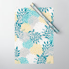 Garden Florals, Yellow, Teal, Gray Wrapping Paper Gallery Image 1