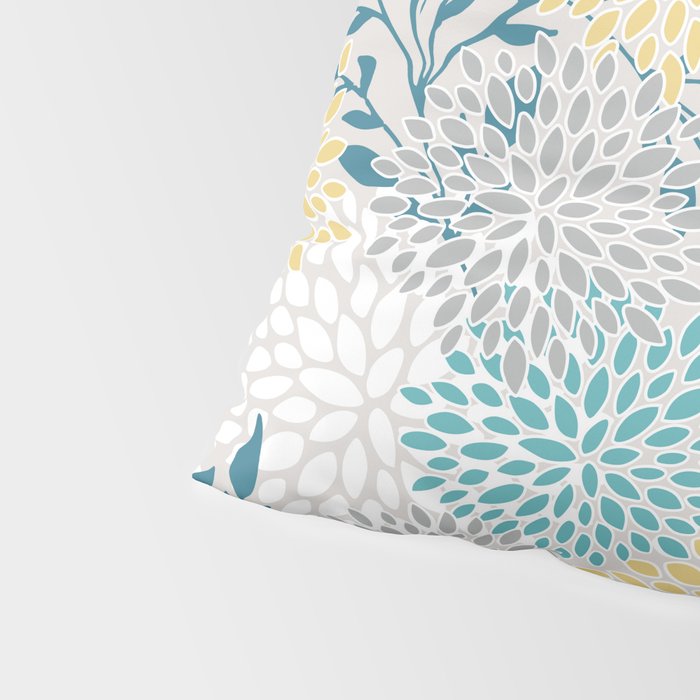 Garden Florals, Yellow, Teal, Gray Pillow Sham Gallery Image 4