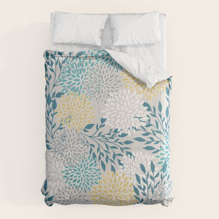 Garden Florals, Yellow, Teal, Gray Comforter Gallery Image 6