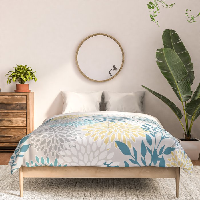 Garden Florals, Yellow, Teal, Gray Comforter Gallery Image 3