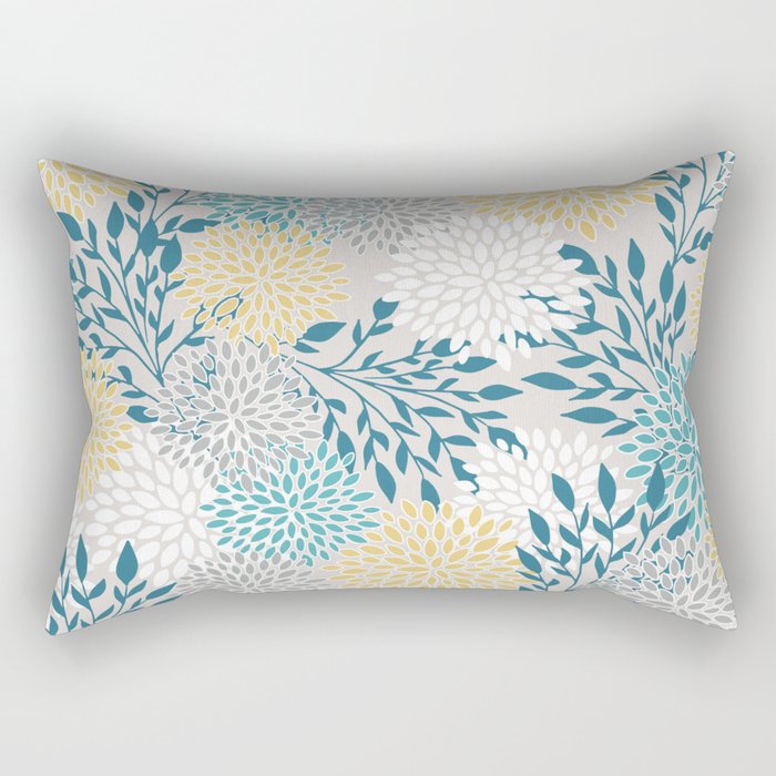 Garden Florals, Yellow, Teal, Gray Rectangular Pillow Gallery Image 1