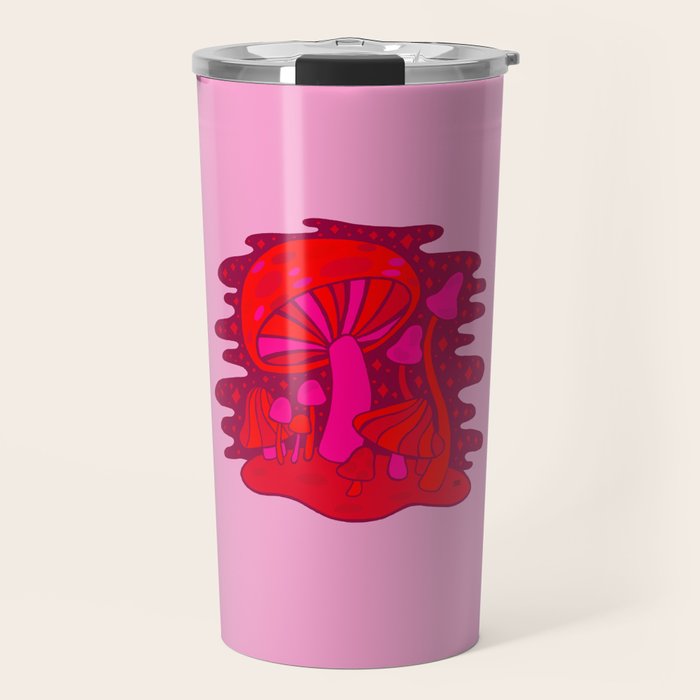 Pink Mushrooms Travel Mug Gallery Image 1