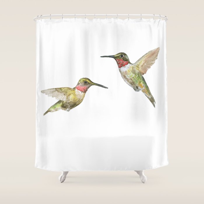 Ruby Throated Hummingbird Watercolor Shower Curtain Gallery Image 1