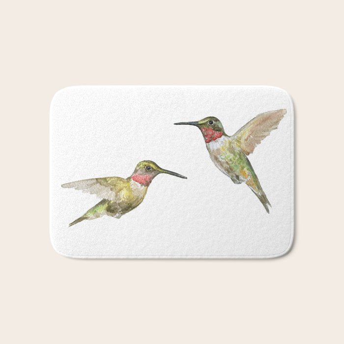 Ruby Throated Hummingbird Watercolor Bath Mat Gallery Image 1