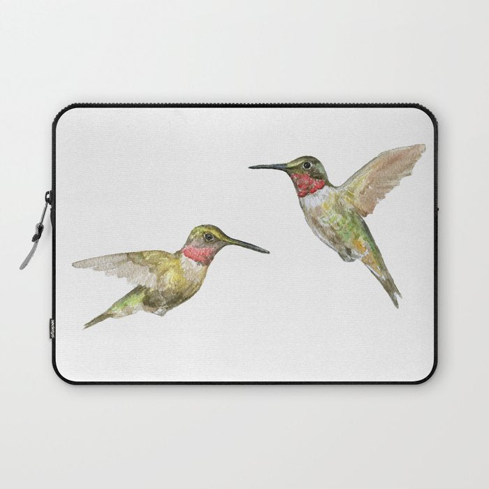 Ruby Throated Hummingbird Watercolor Laptop Sleeve Gallery Image 1