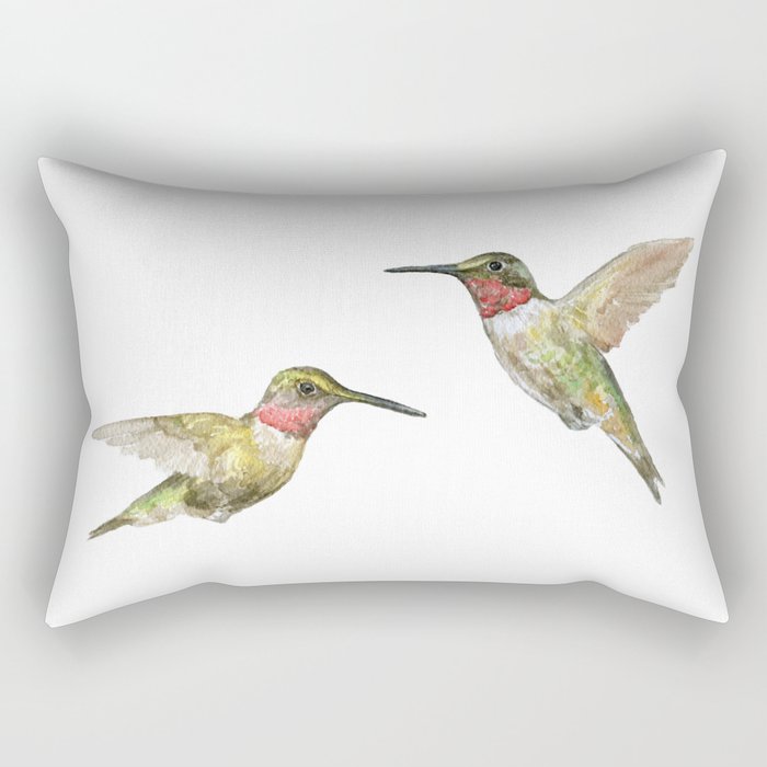 Ruby Throated Hummingbird Watercolor Rectangular Pillow Gallery Image 1