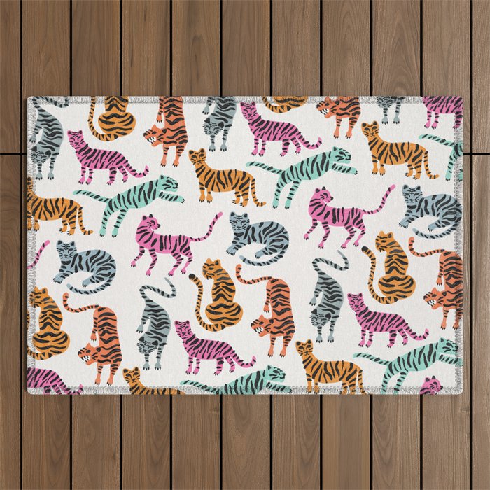 Tiger Collection - Pink & Blue Palette Outdoor Rug Gallery Image 1