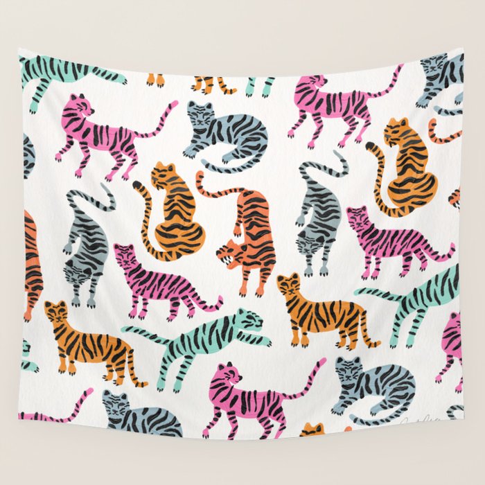 Tiger Collection - Pink & Blue Palette Wall Tapestry Gallery Image 1