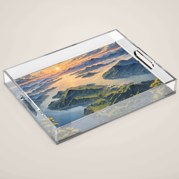 Awoke - A Contemporary Ukiyo-e Nature Landscape Acrylic Tray Gallery Image 1