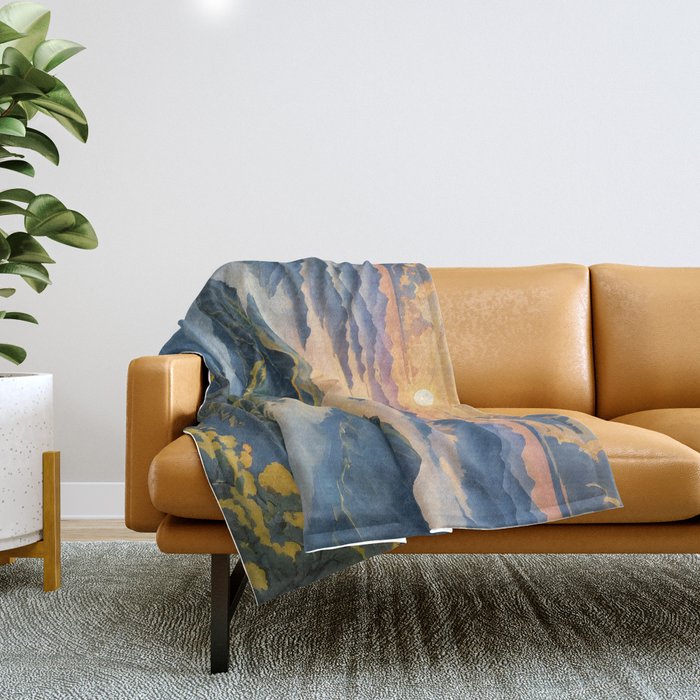 Awoke - A Contemporary Ukiyo-e Nature Landscape Throw Blanket Gallery Image 1