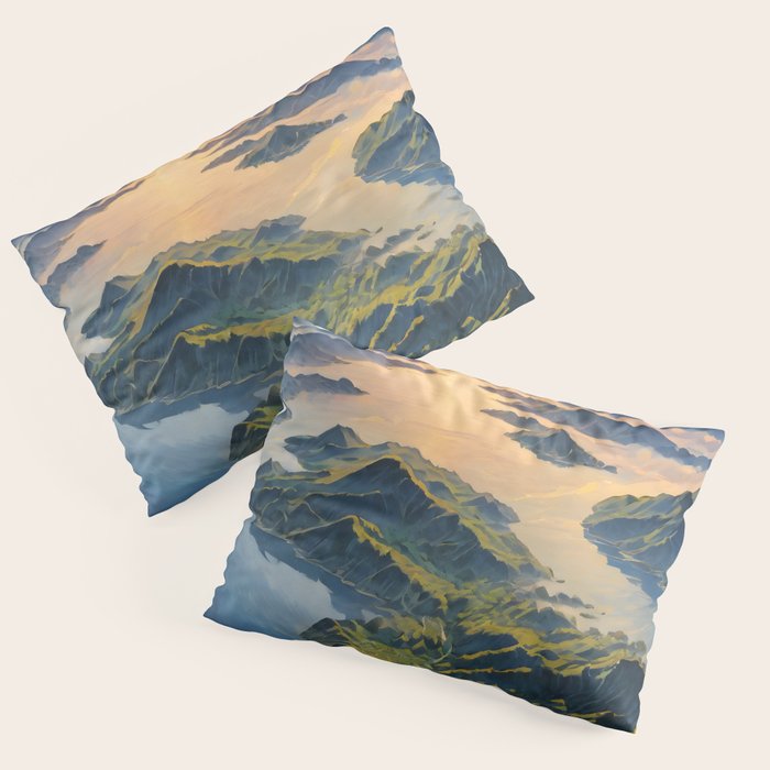 Awoke - A Contemporary Ukiyo-e Nature Landscape Pillow Sham Gallery Image 1