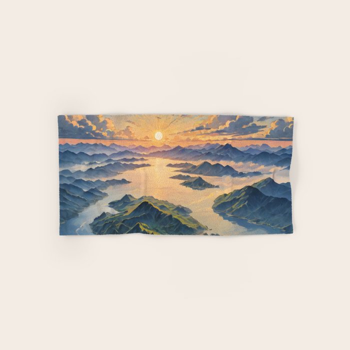 Awoke - A Contemporary Ukiyo-e Nature Landscape Bath Towel Gallery Image 1