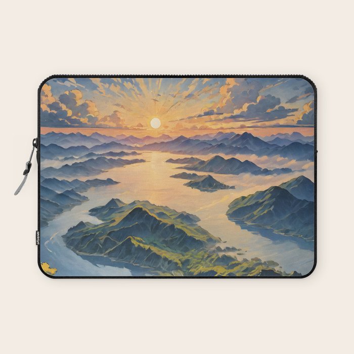 Awoke - A Contemporary Ukiyo-e Nature Landscape Laptop Sleeve Gallery Image 1