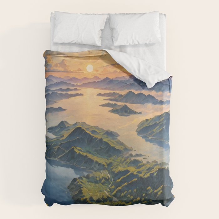 Awoke - A Contemporary Ukiyo-e Nature Landscape Duvet Cover Gallery Image 6