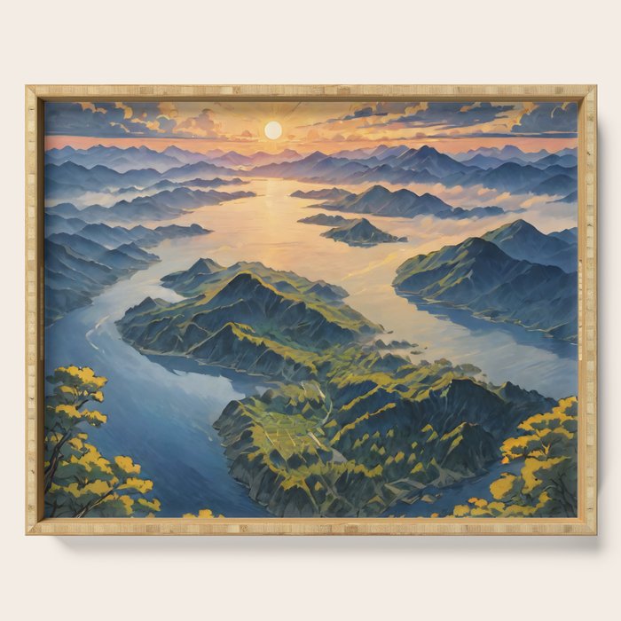 Awoke - A Contemporary Ukiyo-e Nature Landscape Serving Tray Gallery Image 1