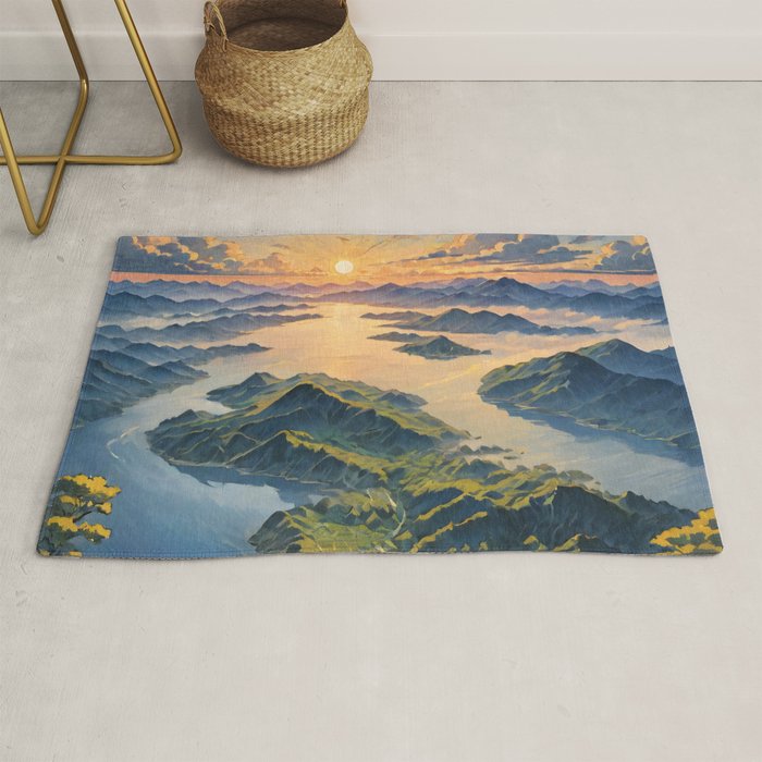Awoke - A Contemporary Ukiyo-e Nature Landscape Rug Gallery Image 1