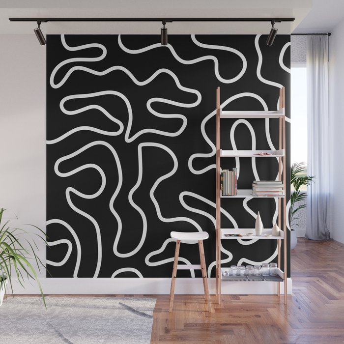 Squiggle Maze Minimalist Abstract Pattern in White and Black Wall Mural Gallery Image 1