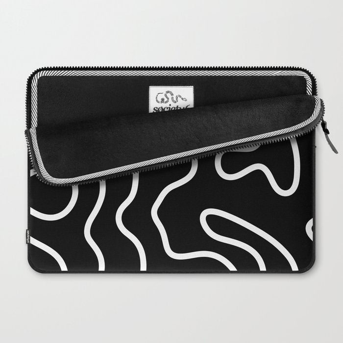 Squiggle Maze Minimalist Abstract Pattern in White and Black Laptop Sleeve Gallery Image 2