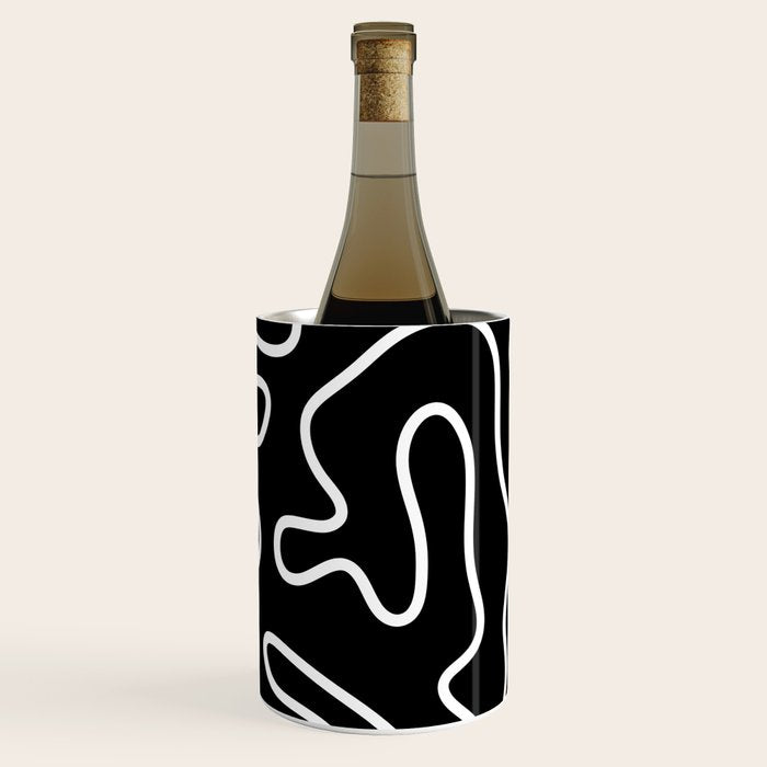Squiggle Maze Minimalist Abstract Pattern in White and Black Wine Chiller Gallery Image 3