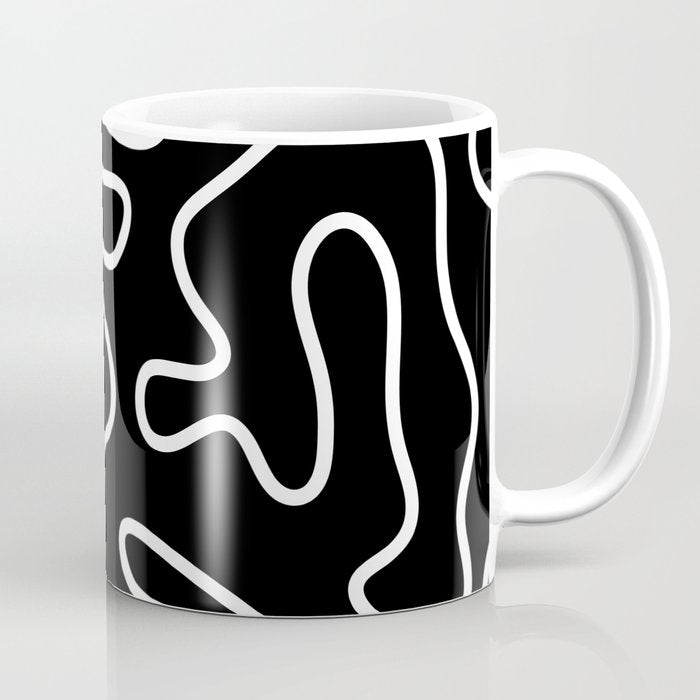 Squiggle Maze Minimalist Abstract Pattern in White and Black Coffee Mug Gallery Image 1